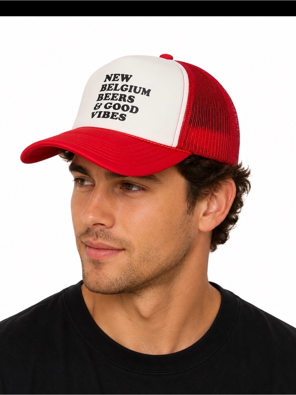 New Belgium Beers & Good Vibes Red White Trucker Hat adjustable Breathable NWOT